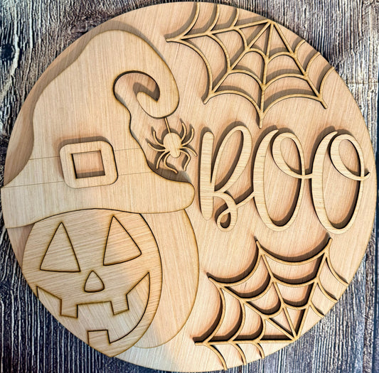 Jack O Lantern Boo Halloween Wood Door Hanger Blank