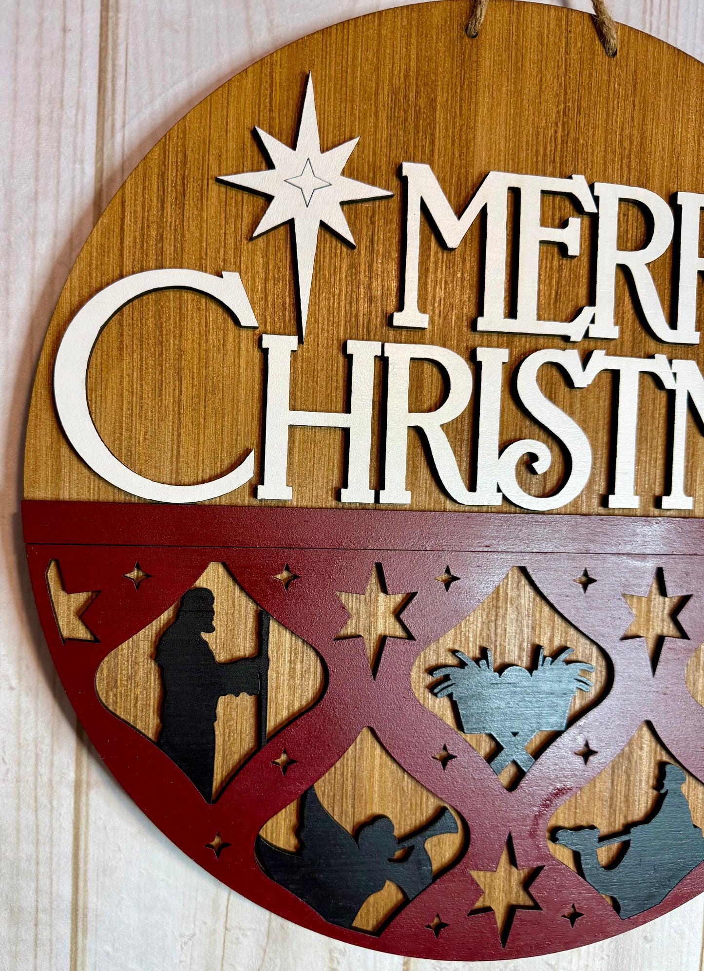 Elegant Nativity Merry Christmas Door Hanger