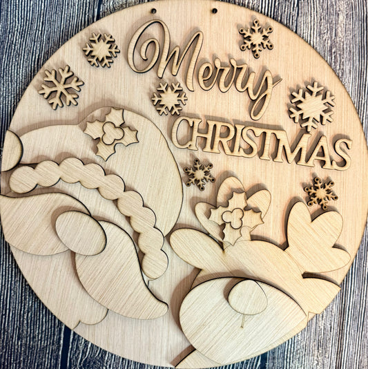 Merry Christmas Santa Reindeer Wood Door Hanger Blank
