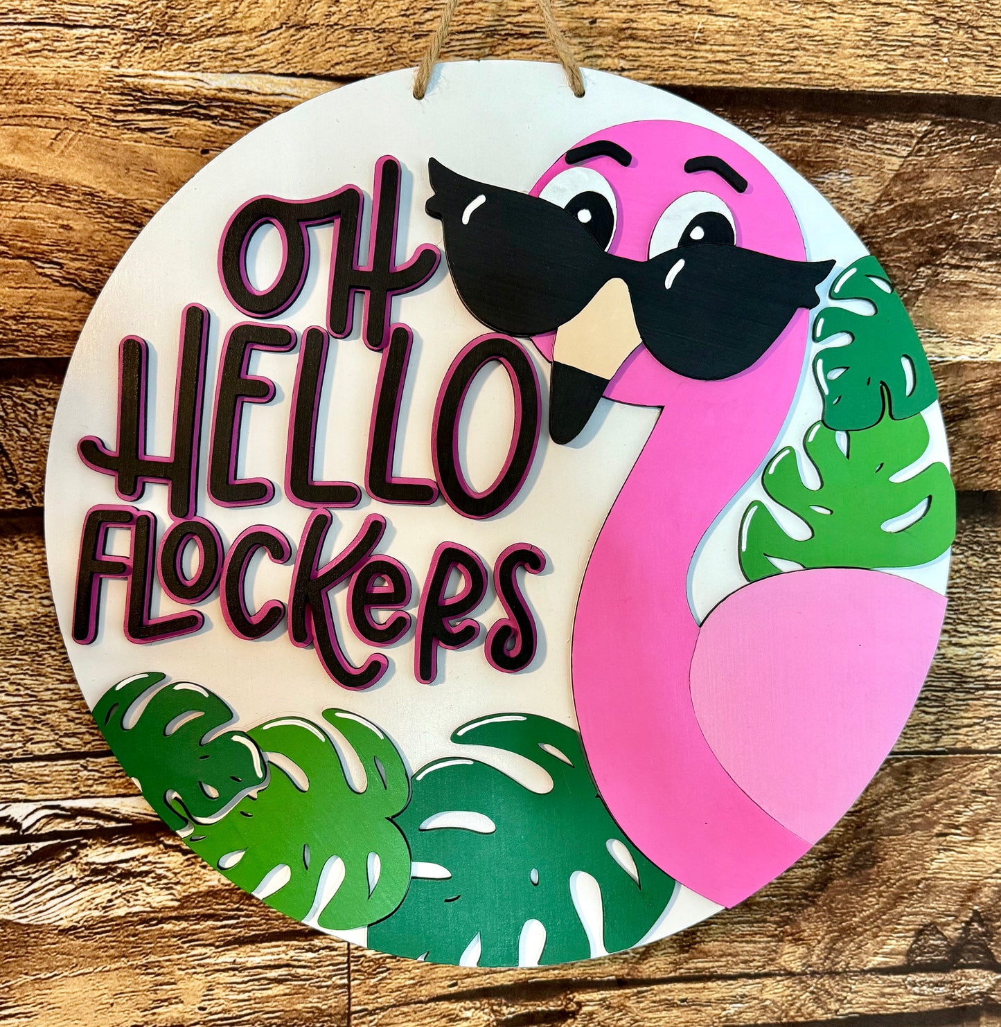 Oh Hello Flockers Flamingo Summer Door Hanger
