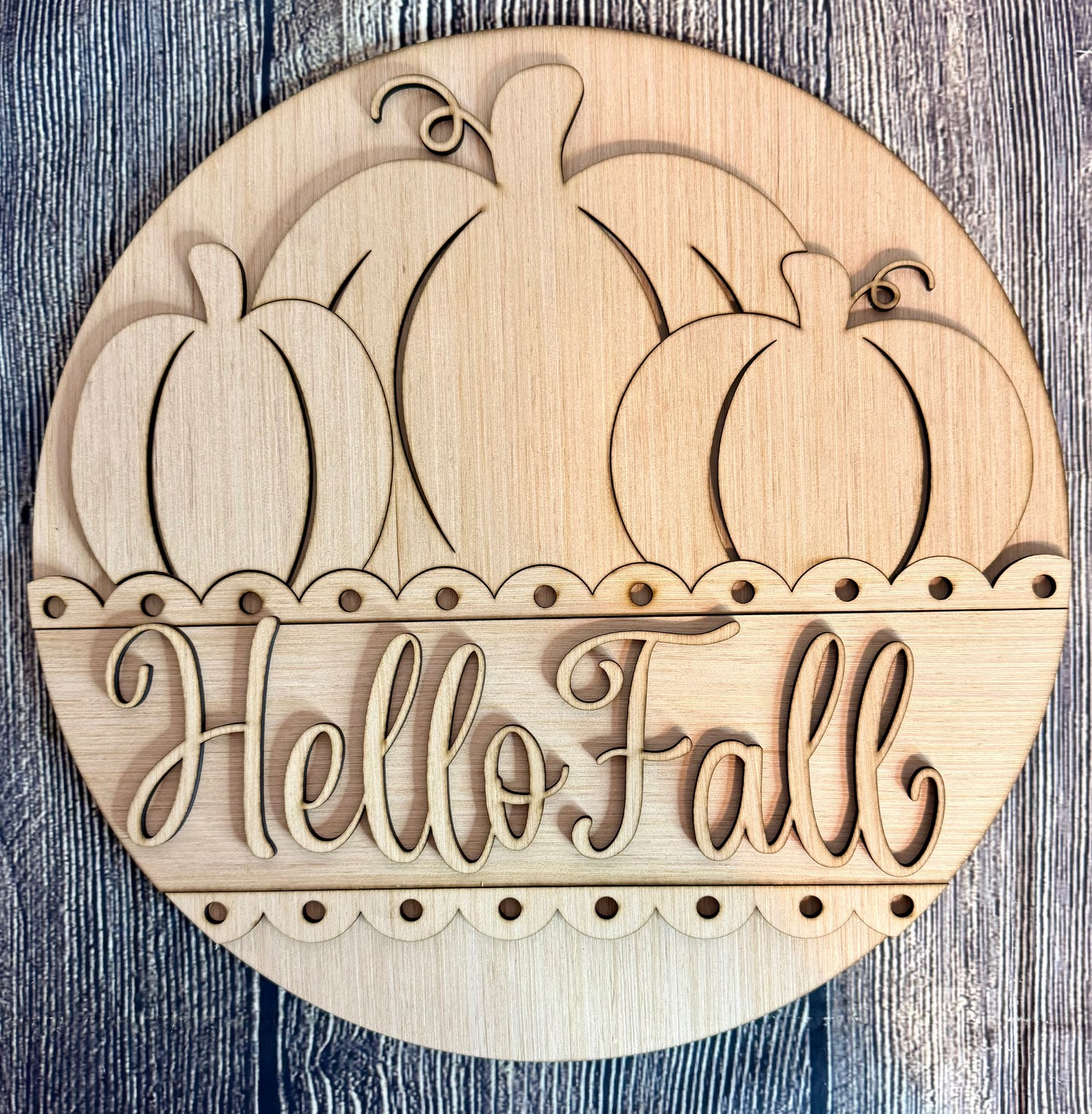 Pumpkin Trio Hello Fall Wood Door Hanger Blank