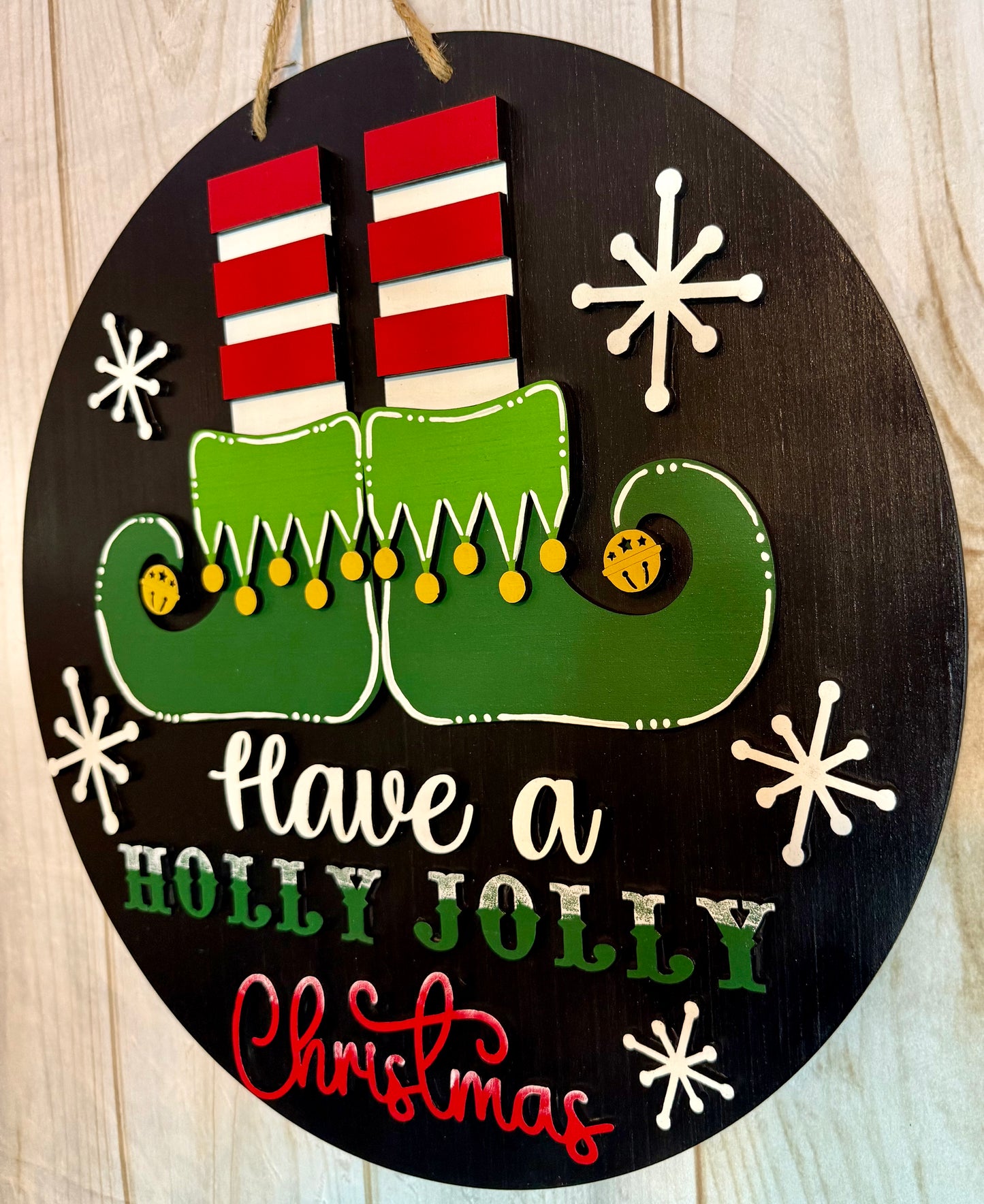 Elf Holly Jolly Merry Christmas Door Hanger