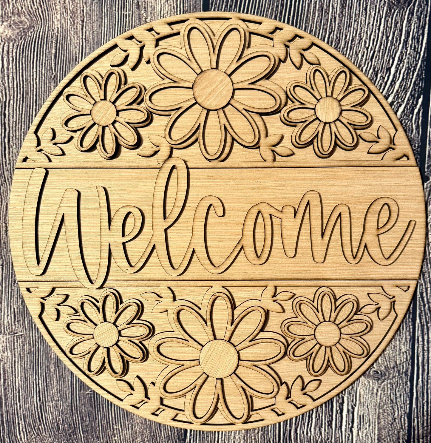 Welcome Flowers Wood Door Hanger Blank