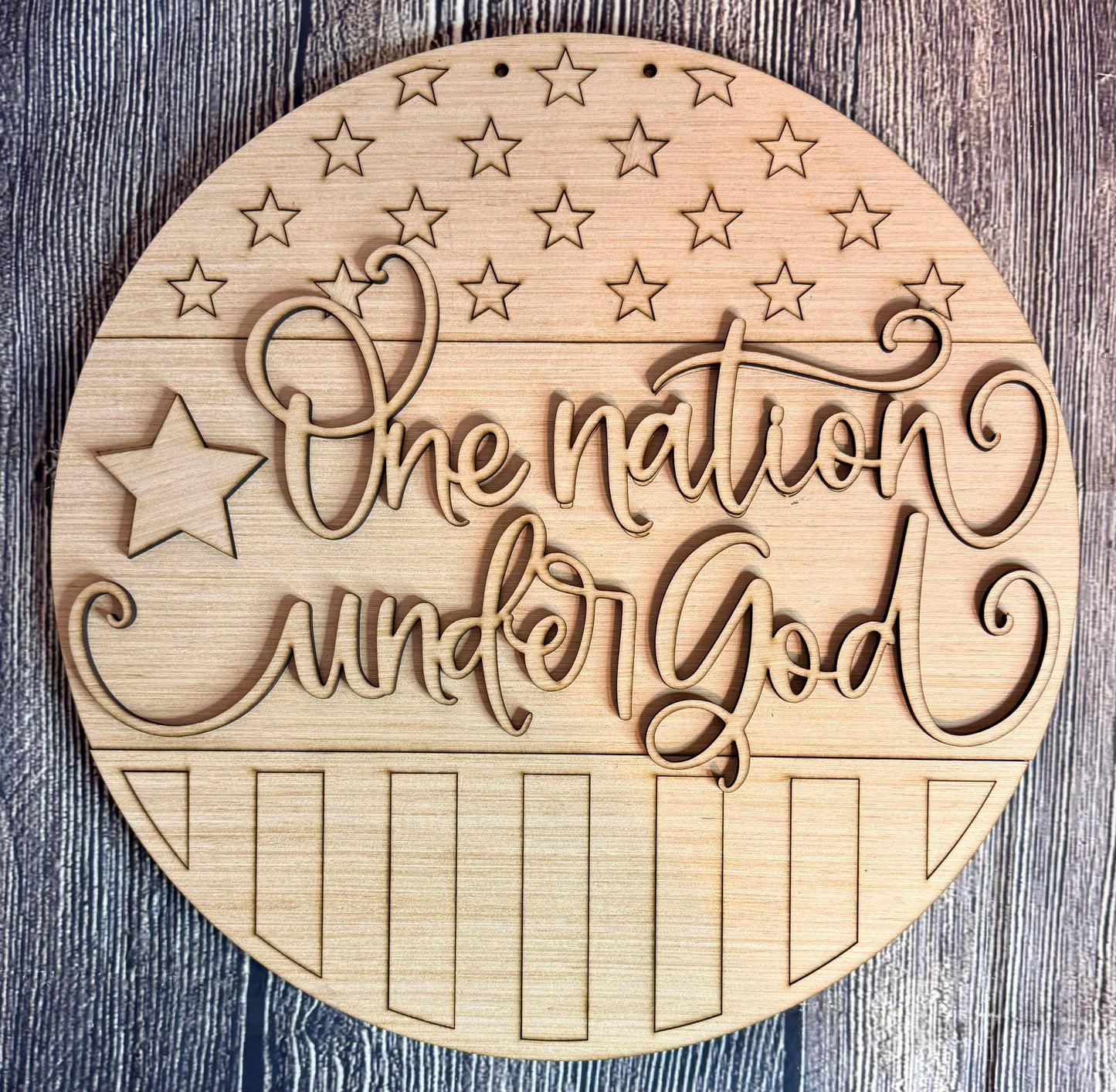 One Nation Under God America Flag Wood Door Hanger Blank