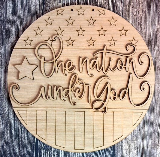 One Nation Under God America Flag Wood Door Hanger Blank