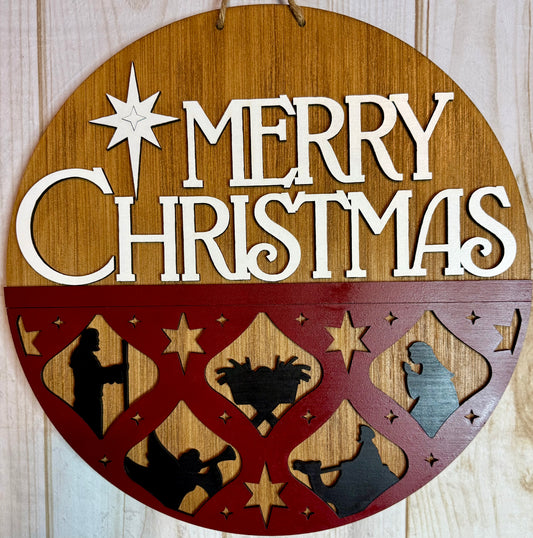 Elegant Nativity Merry Christmas Door Hanger