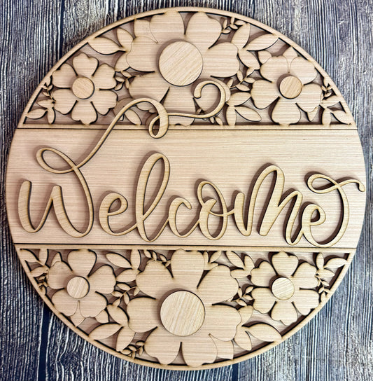 Welcome Daisies Wood Door Hanger Blank