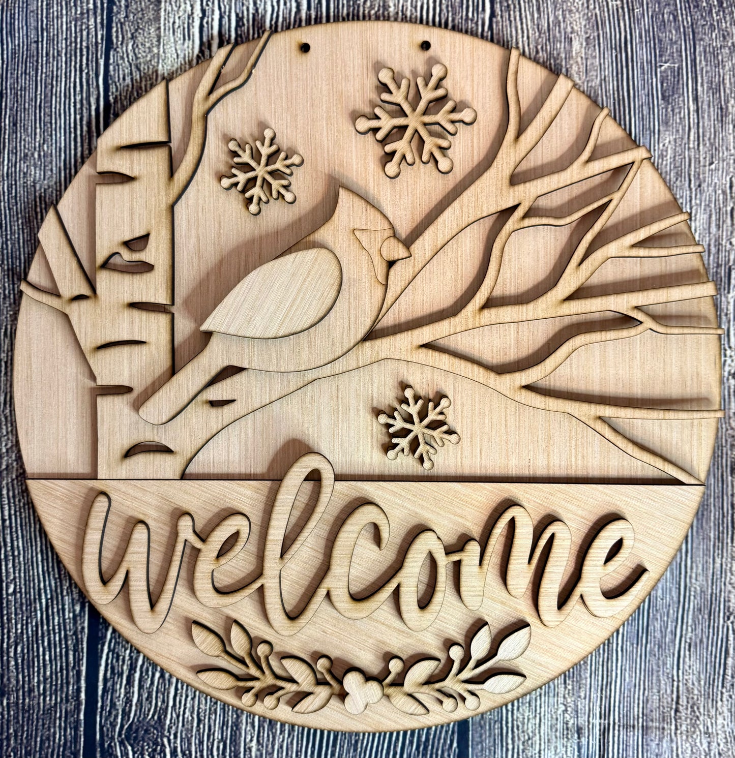 Welcome Winter Cardinal Blank Wood Door Hanger