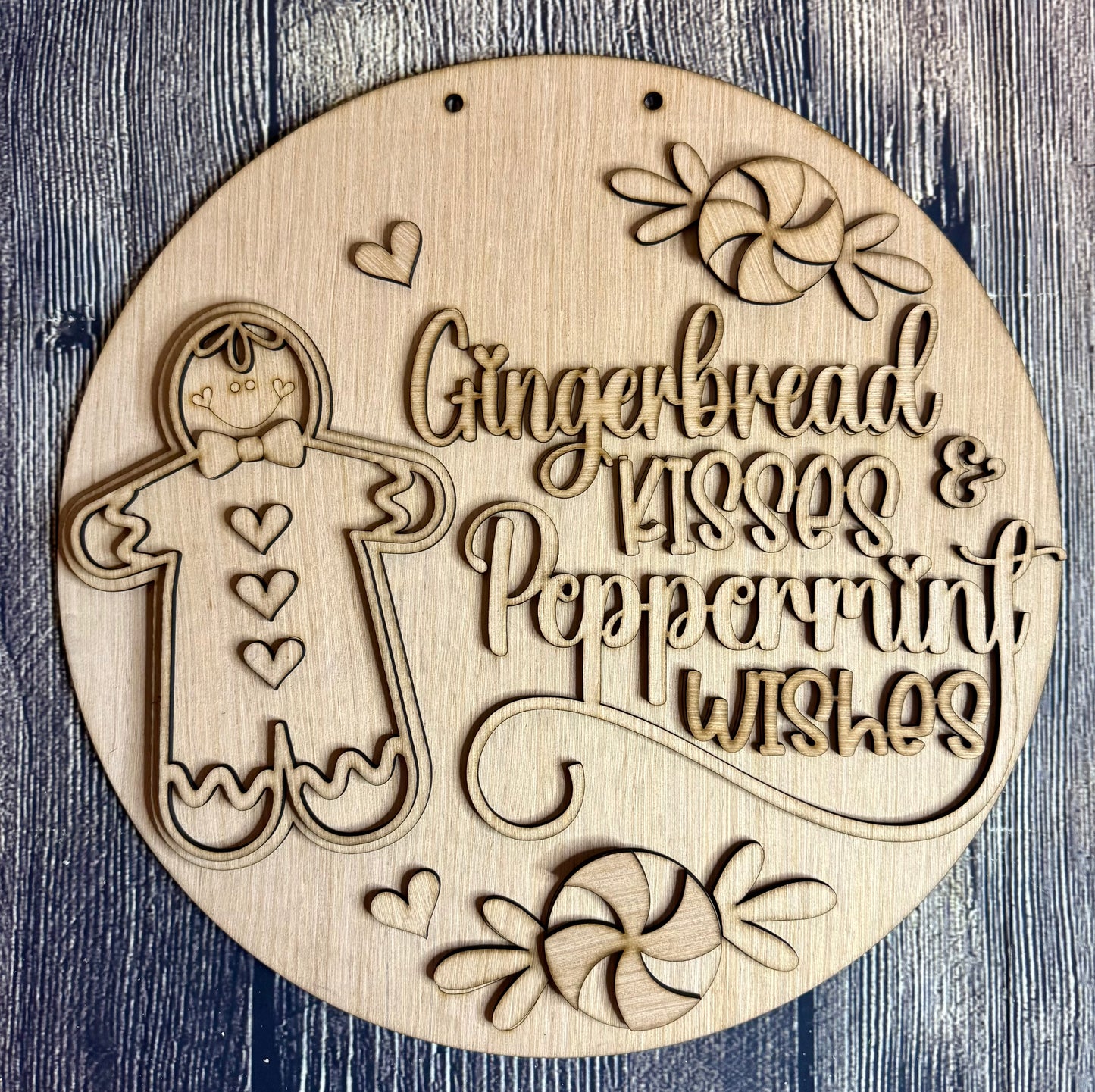 Gingerbread Kisses Peppermint Wishes Christmas Wood Door Hanger Blank