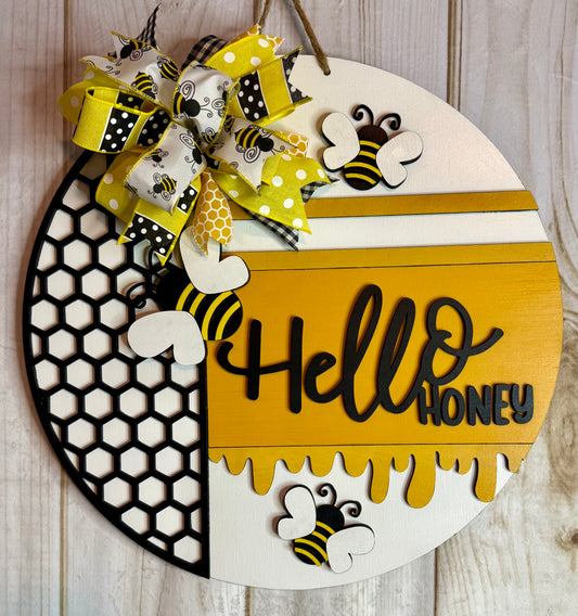 Hello Honey Wood Door Hanger