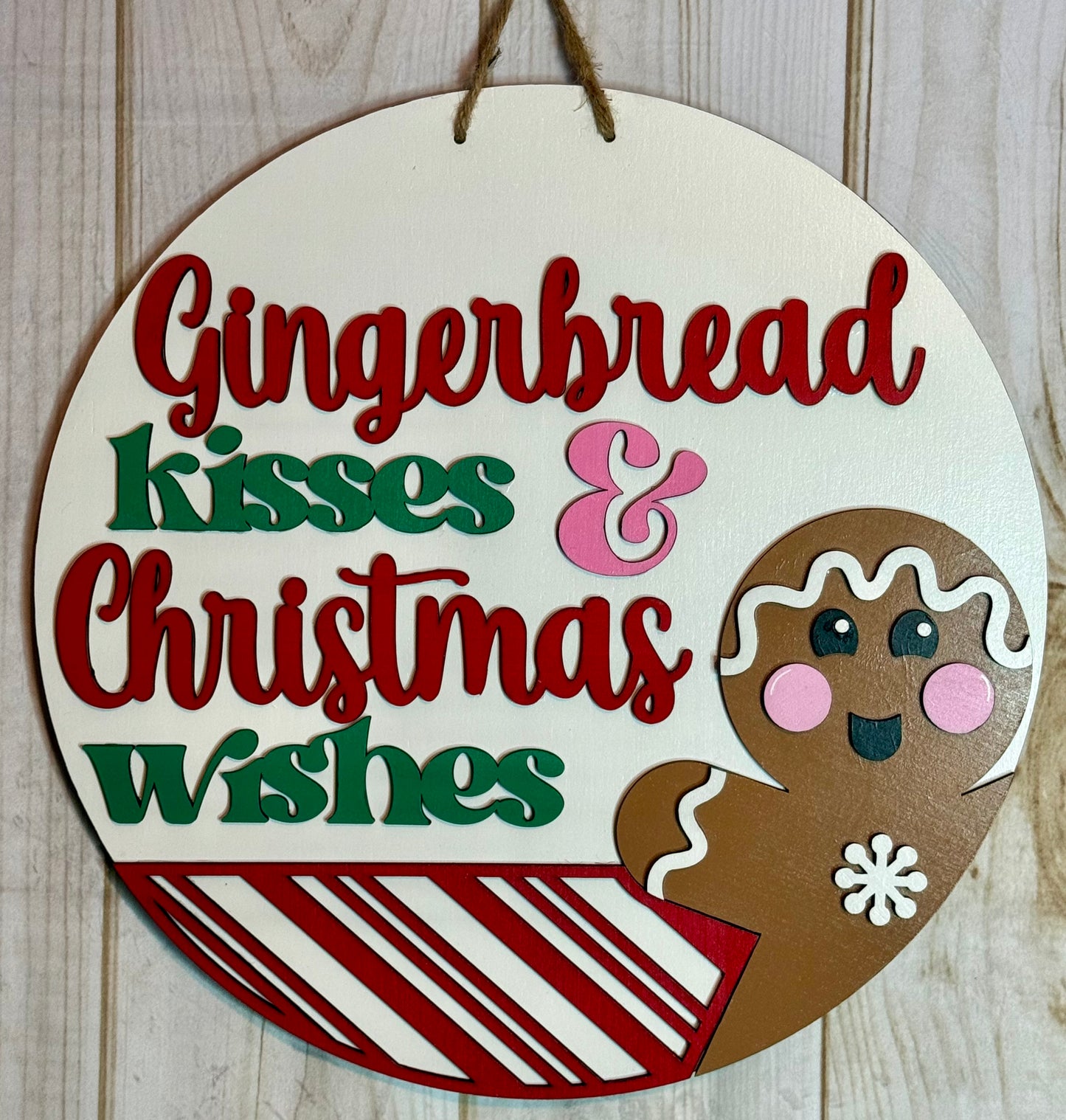 Gingerbread Kisses Wood Door Hanger