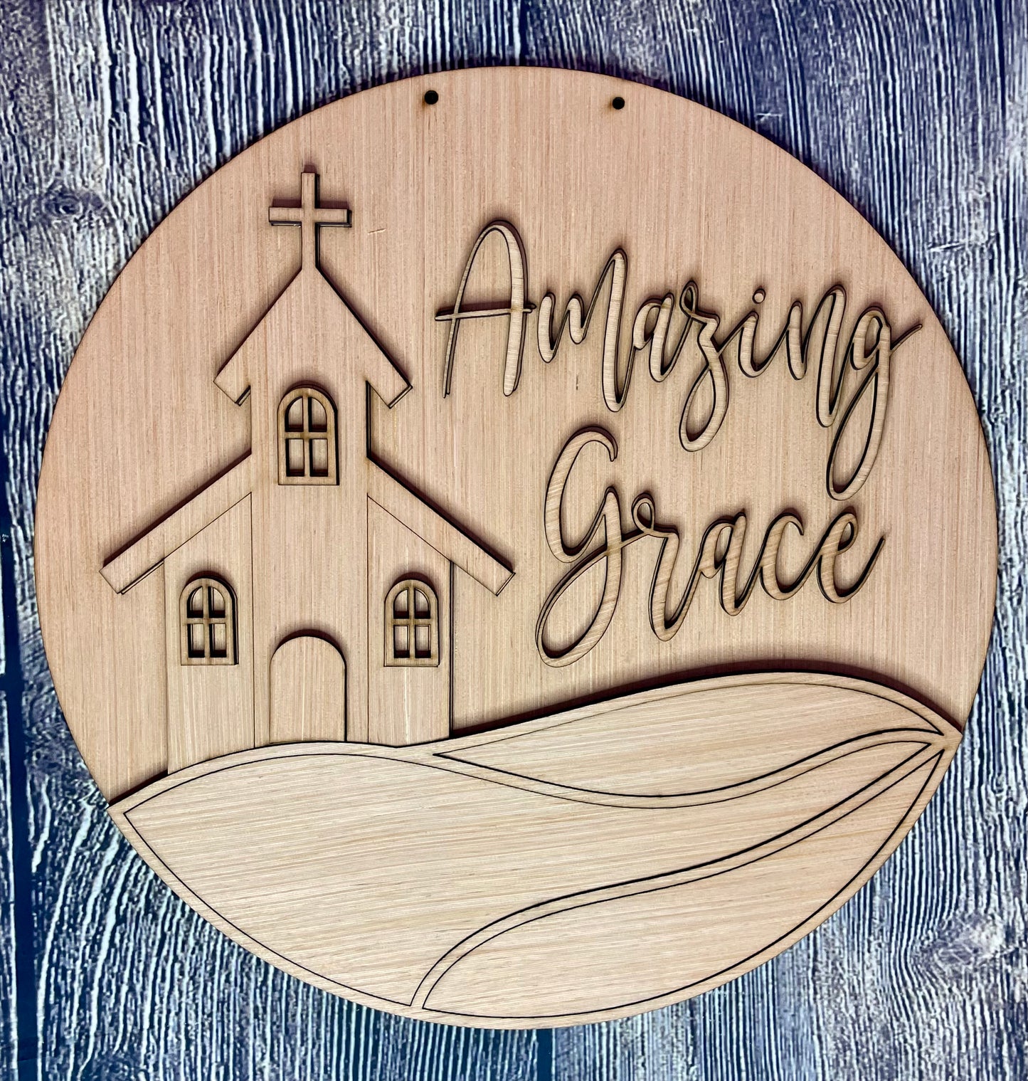 Amazing Grace Church Round Wood Door Hanger Blank