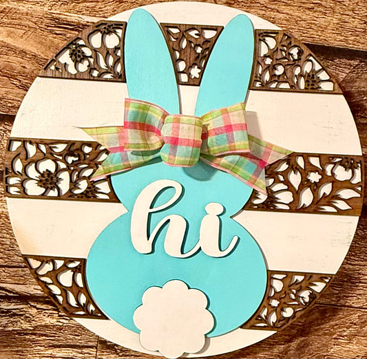 Hi Floral Bunny Welcome Easter Wood Door Hanger