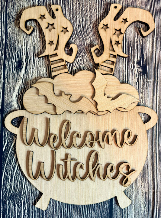 Welcome Witches Halloween Wood Door Hanger Blank