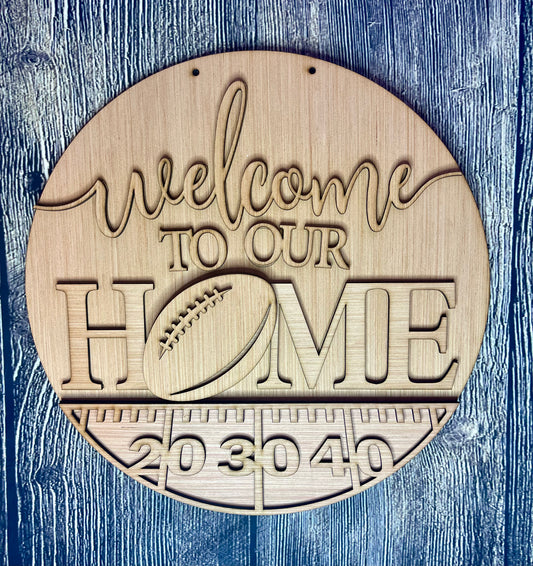 Welcome to our Home Football Fall Wood Door Hanger Blank