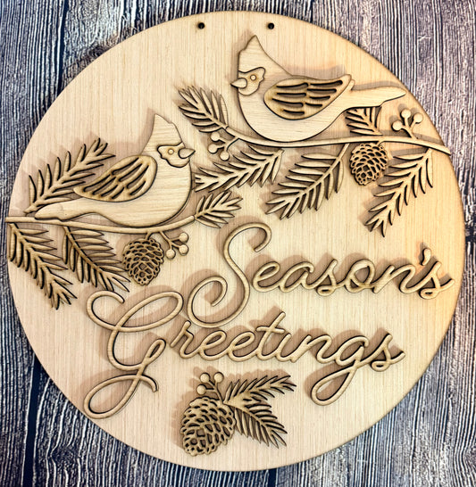 Seasons Greetings Cardinal Blank Wood Door Hanger