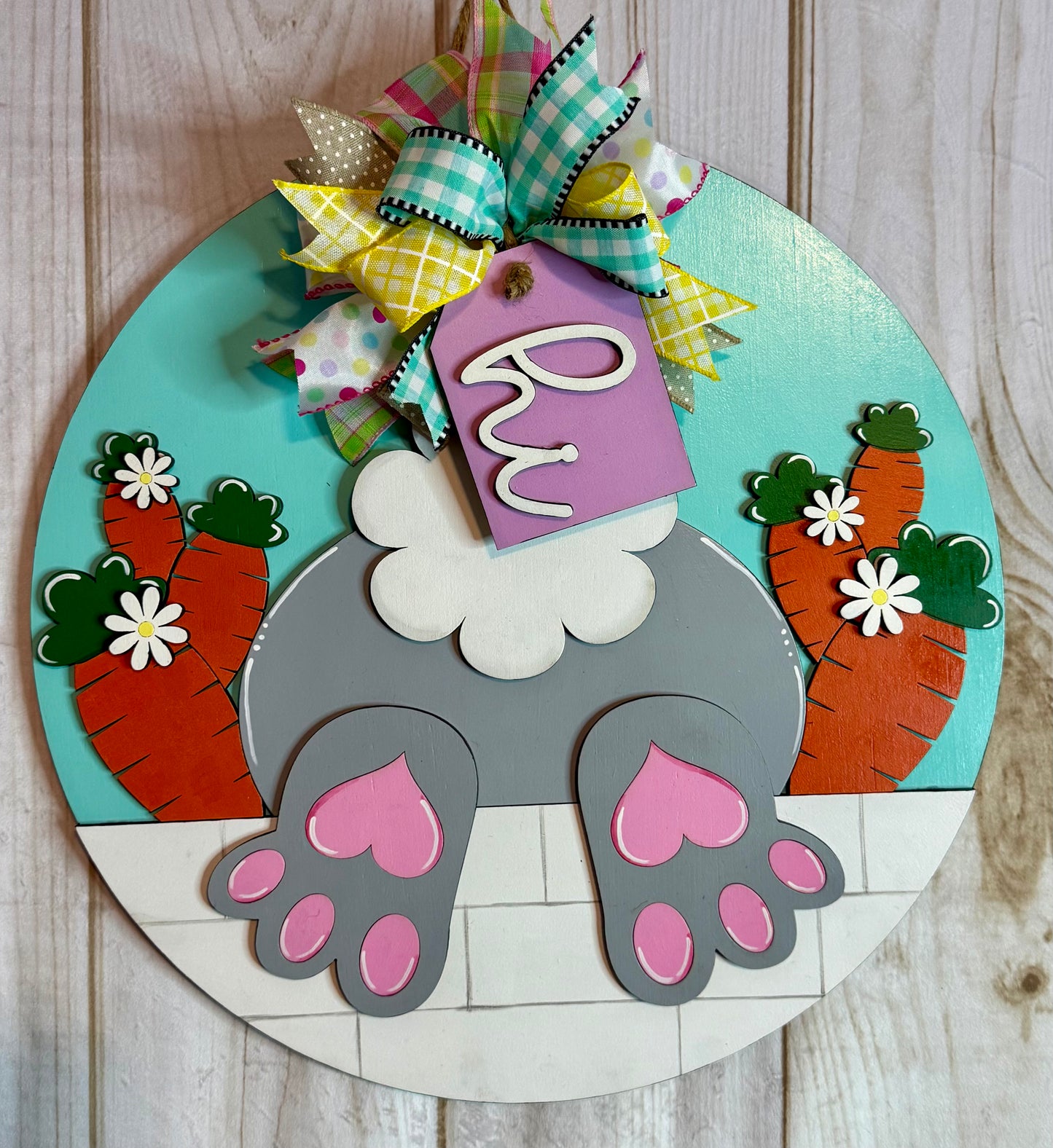 Bunny Butt Hi Welcome Easter Wood Door Hanger