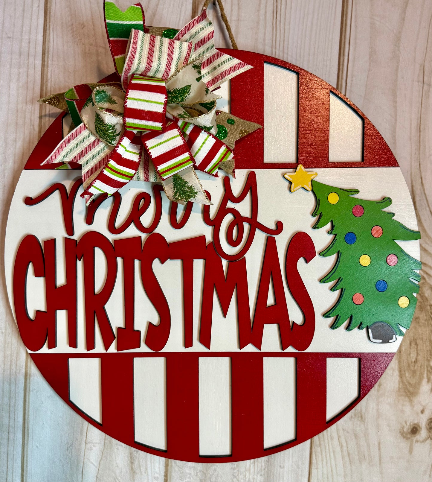 Merry Christmas Leaning Tree Door Hanger
