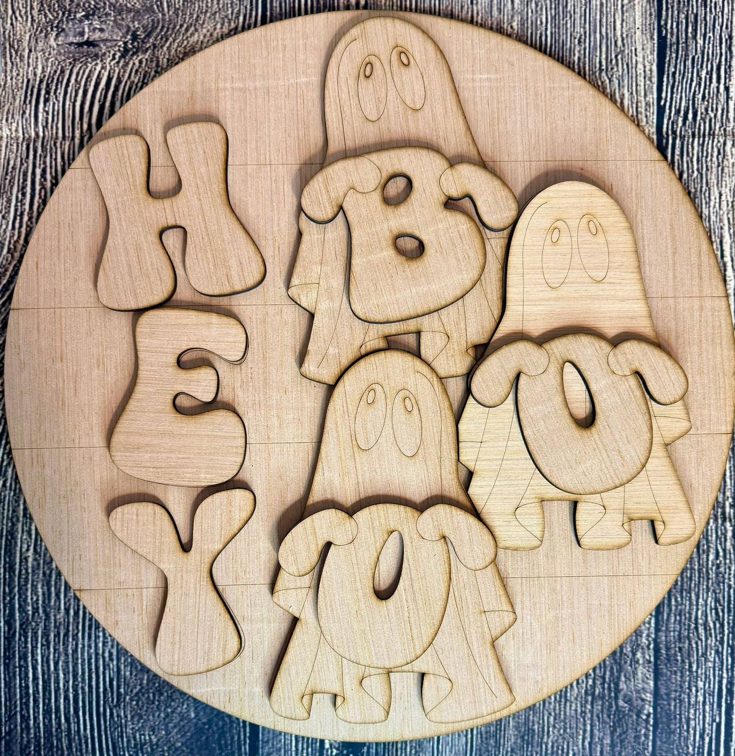 Hey Boo Ghosts Halloween Wood Door Hanger Blank