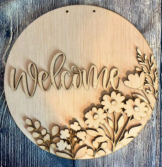 Welcome Spring Summer Flowers Door Hanger Blank