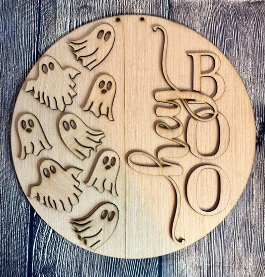 Boo Ghosts Halloween Wood Door Hanger Blank