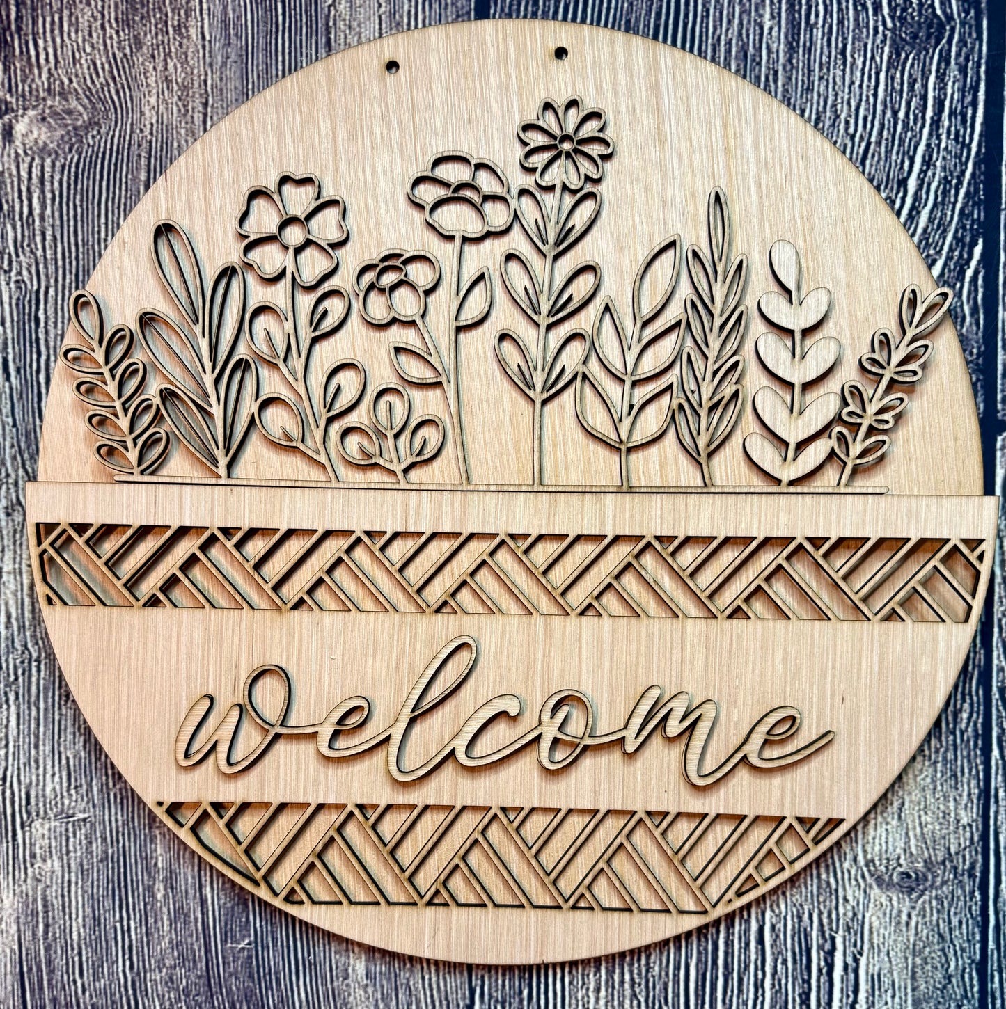 Floral Geometric Welcome Wood Door Hanger Blank