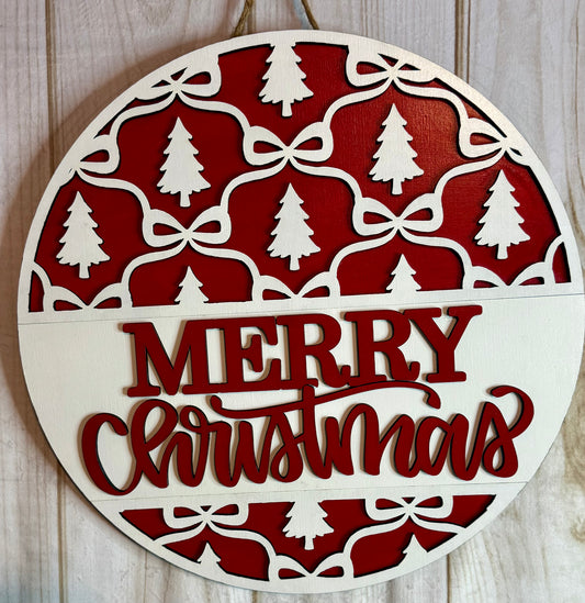 Merry Christmas Ribbon and Bows Door Hanger