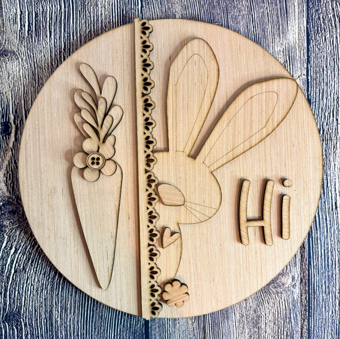 Lace Vintage Bunny Hi Easter Wood Door Hanger Blank