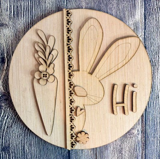 Lace Vintage Bunny Hi Easter Wood Door Hanger Blank