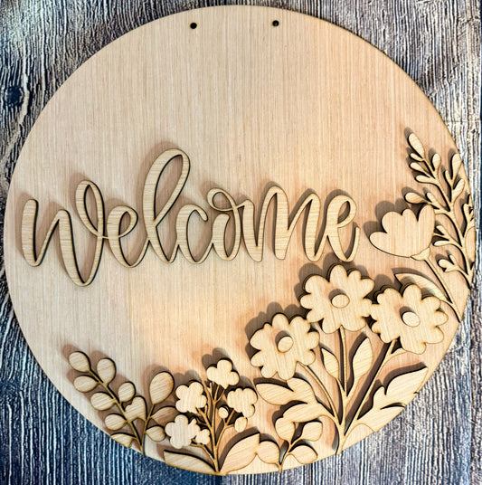 Welcome Spring Summer Flowers Door Hanger Blank