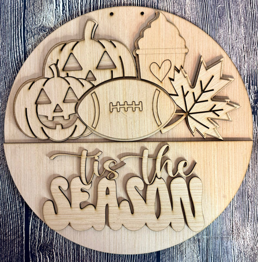 Fall Tis the Season Wood Door Hanger Blank