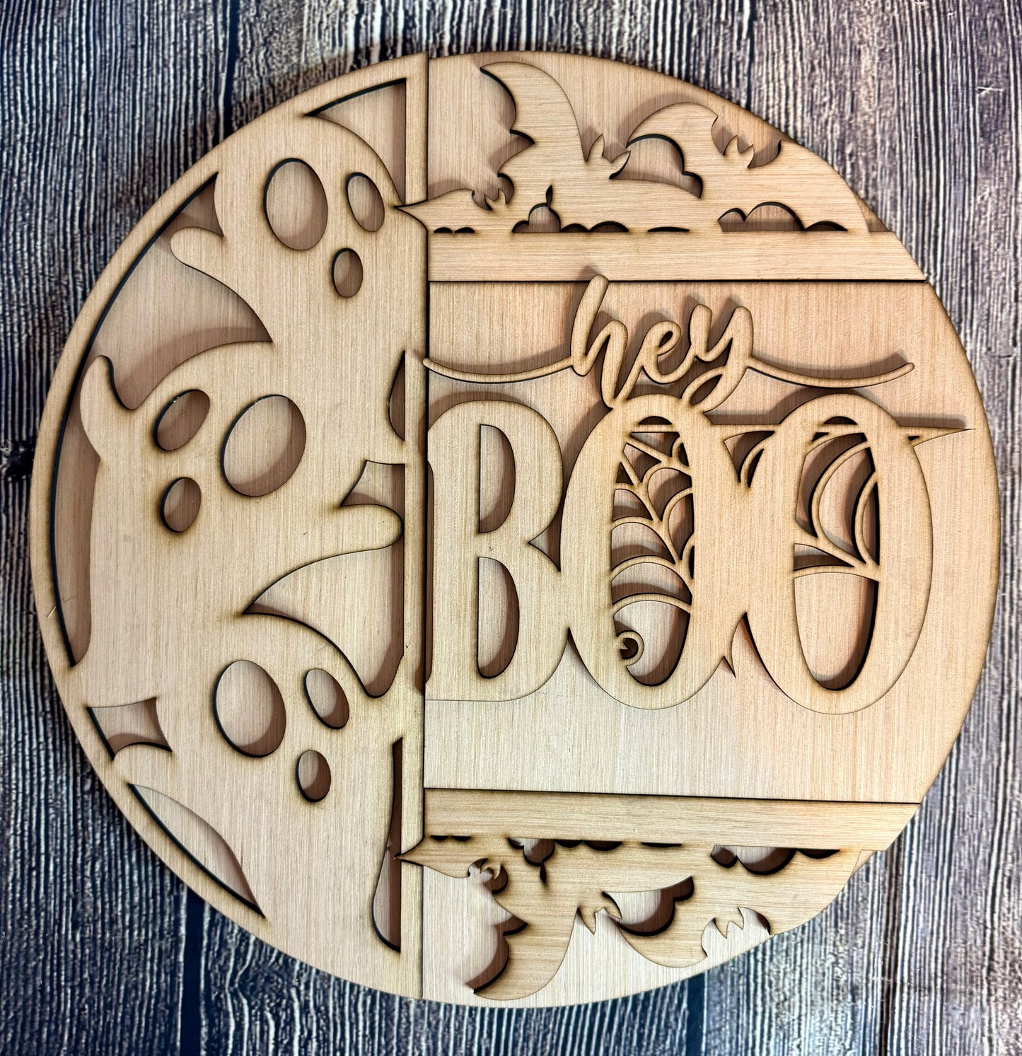 Hey Boo Ghost Halloween Wood Door Hanger Blank
