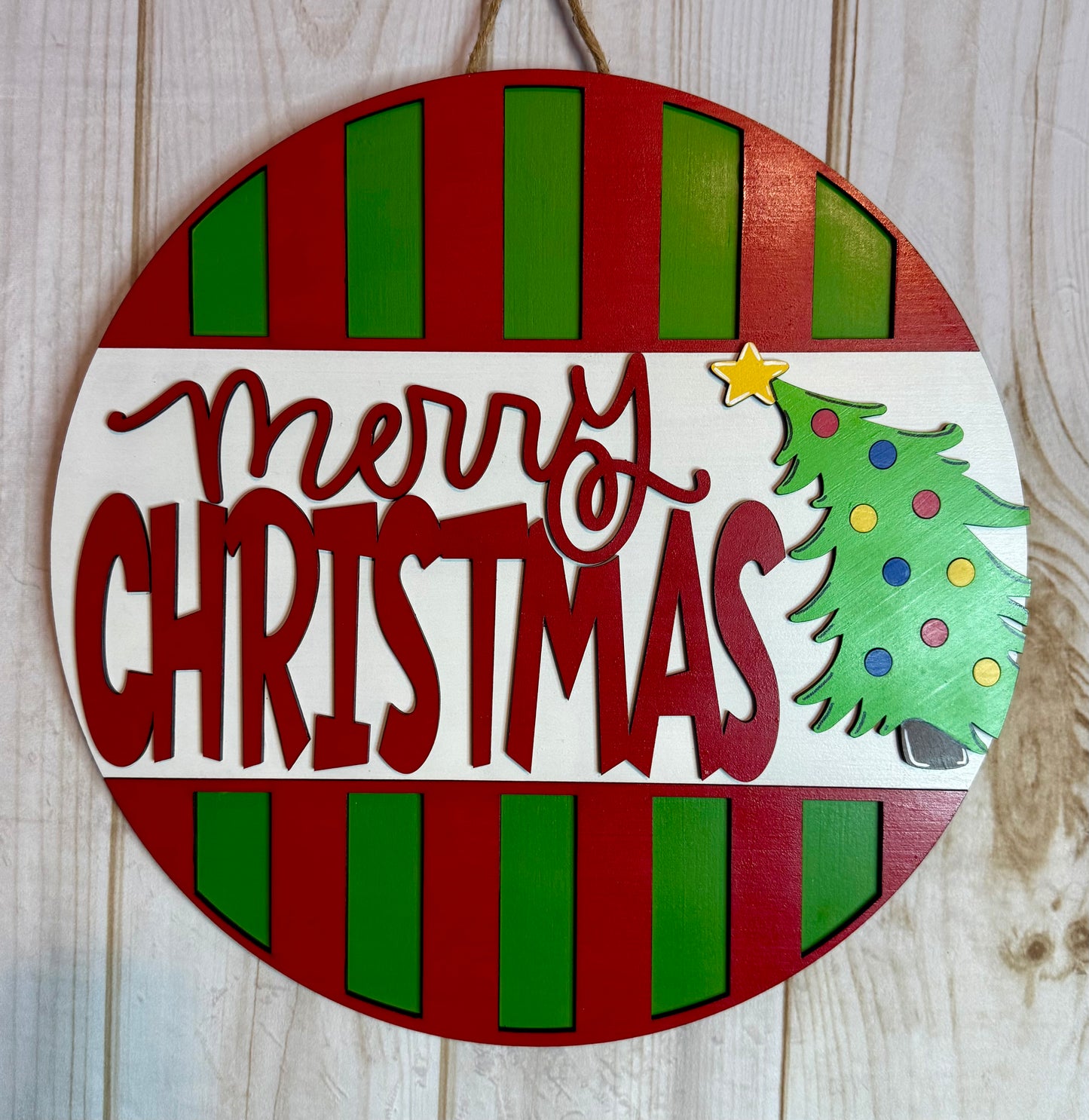 Merry Christmas Leaning Tree Door Hanger