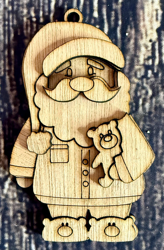 Santa in Pajamas Unfinished Wood Christmas Ornament