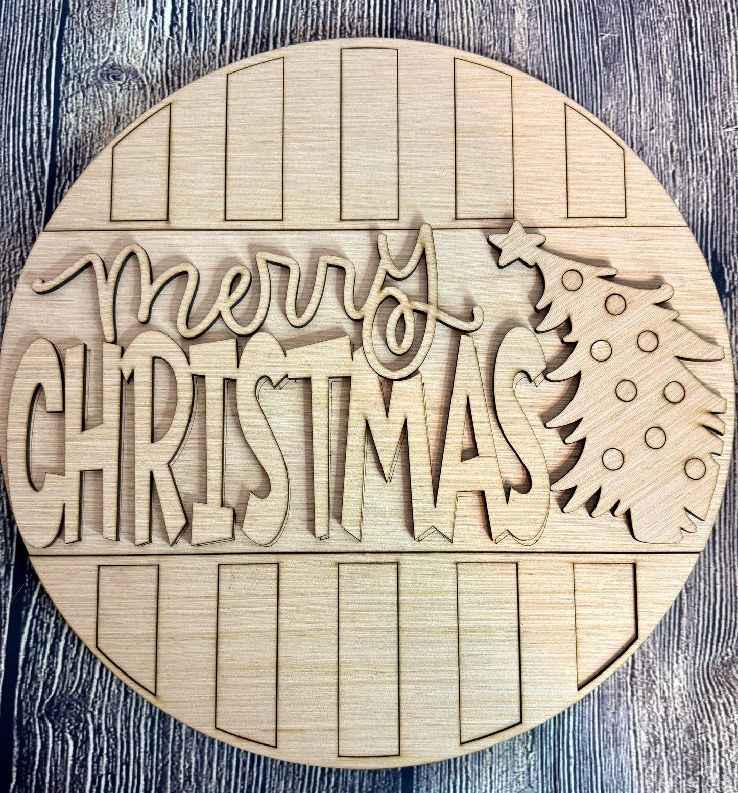 Merry Christmas Leaning Tree Wood Door Hanger Blank