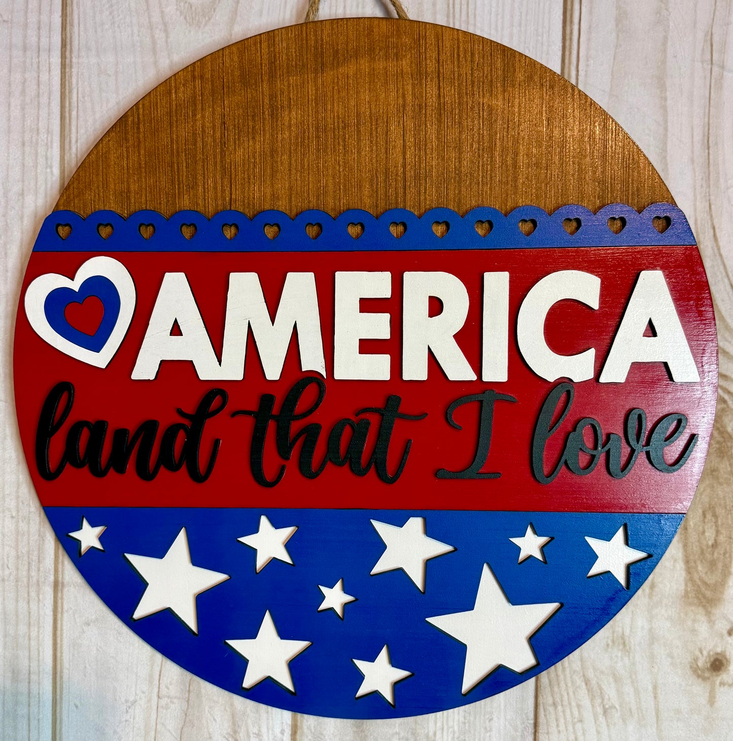 America Land That I Love Patriotic Flag Wood Door Hanger