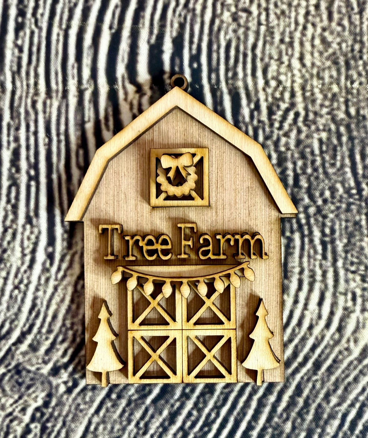 Barn Tree Farm Unfinished Wood Ornament