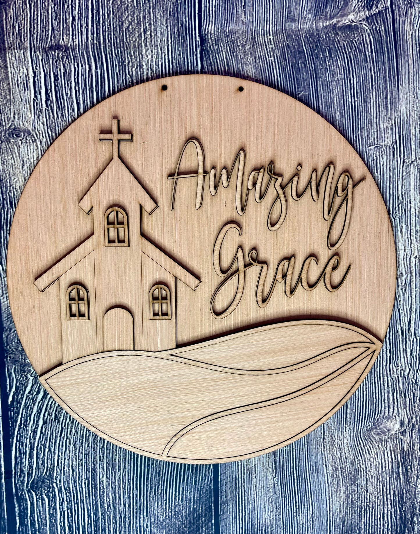 Amazing Grace Church Round Wood Door Hanger Blank