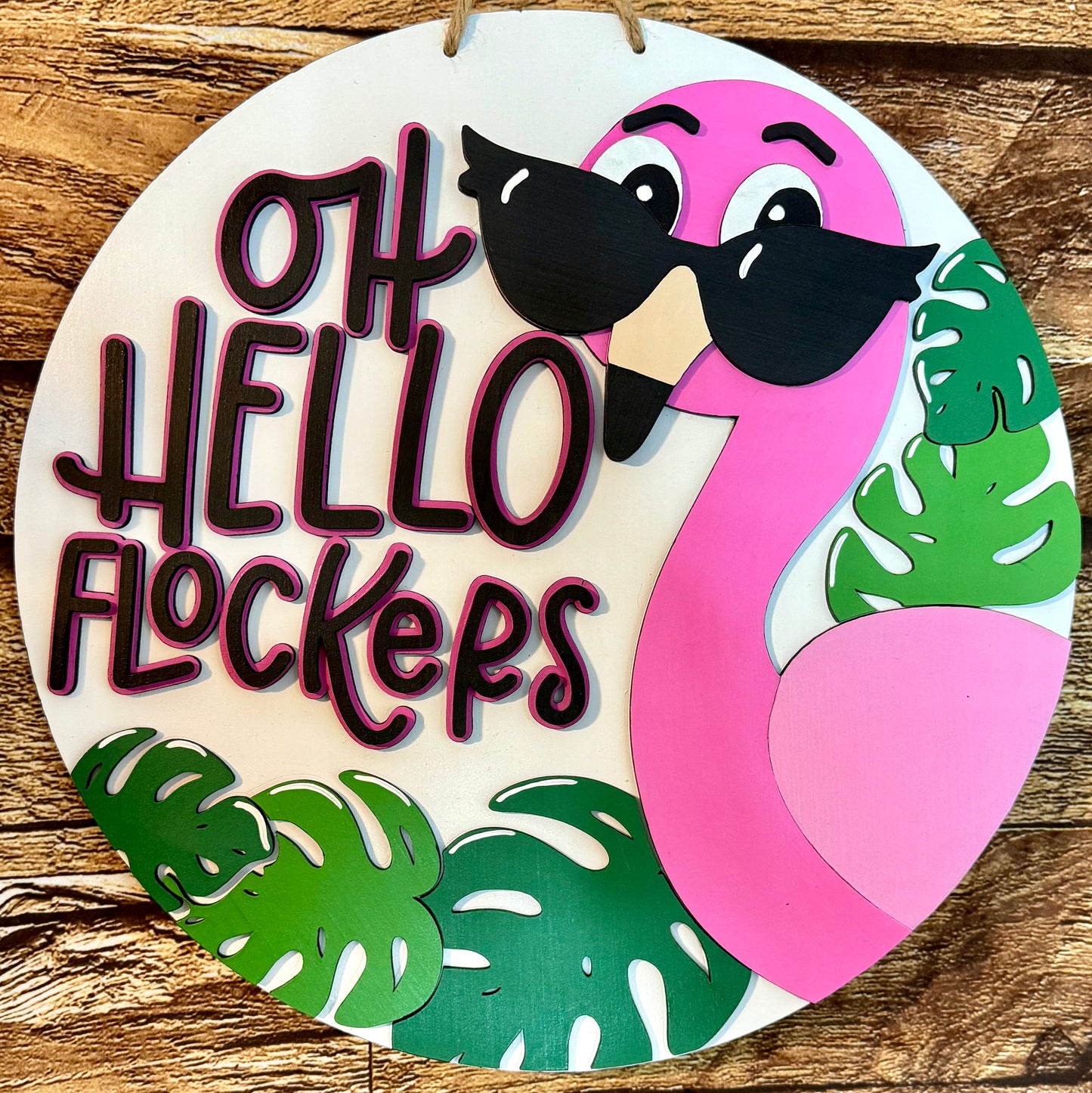 Oh Hello Flockers Flamingo Summer Door Hanger