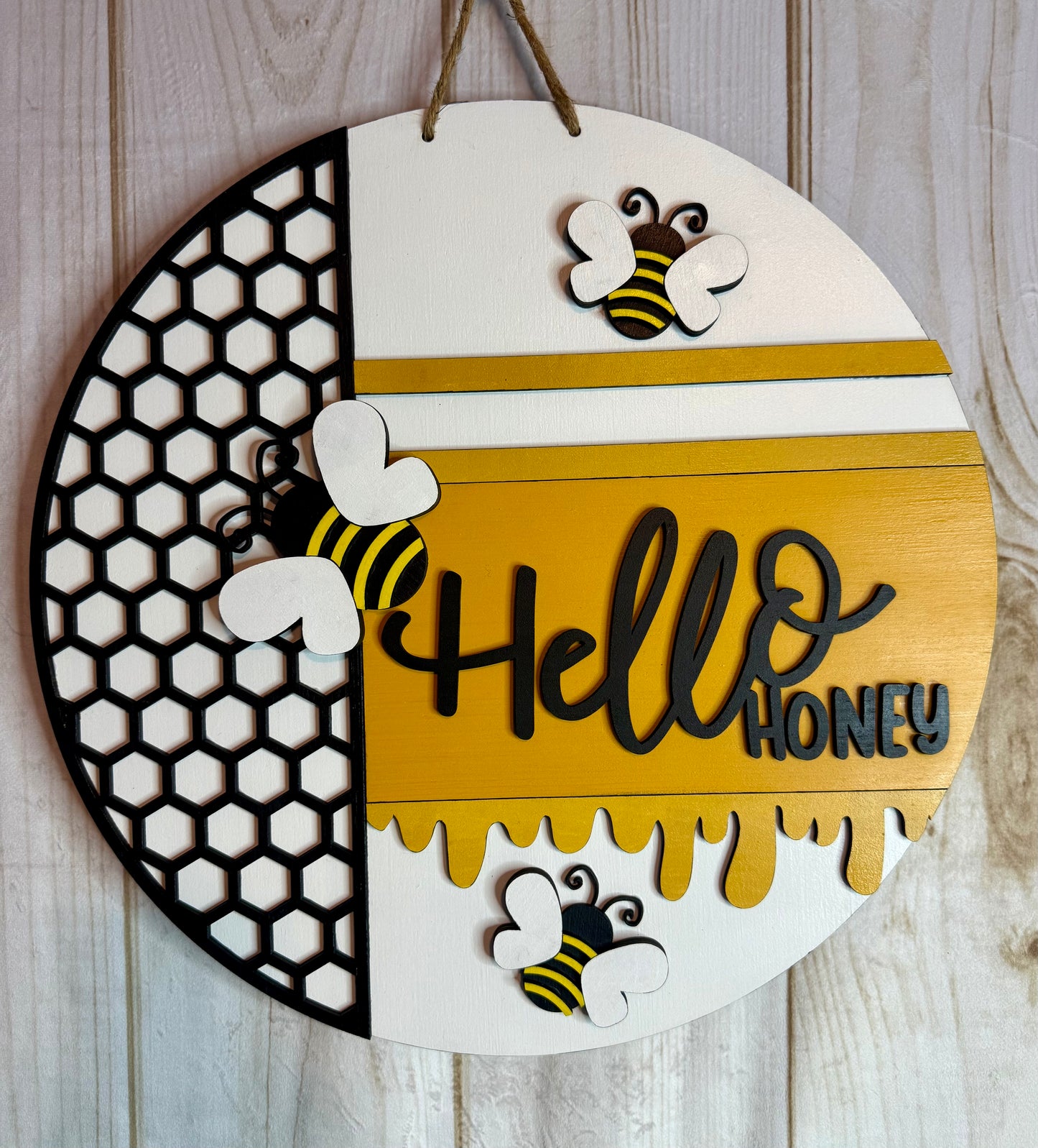Hello Honey Wood Door Hanger