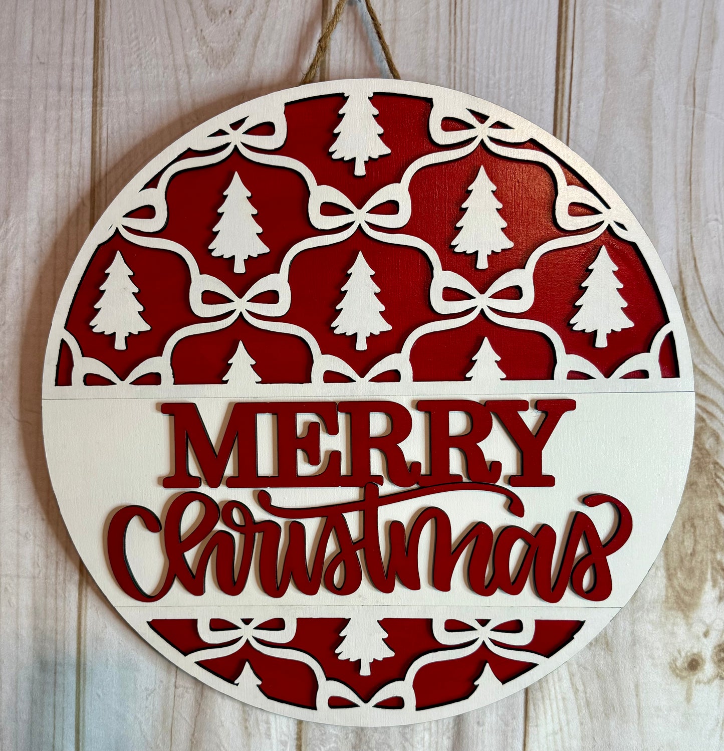 Merry Christmas Ribbon and Bows Door Hanger