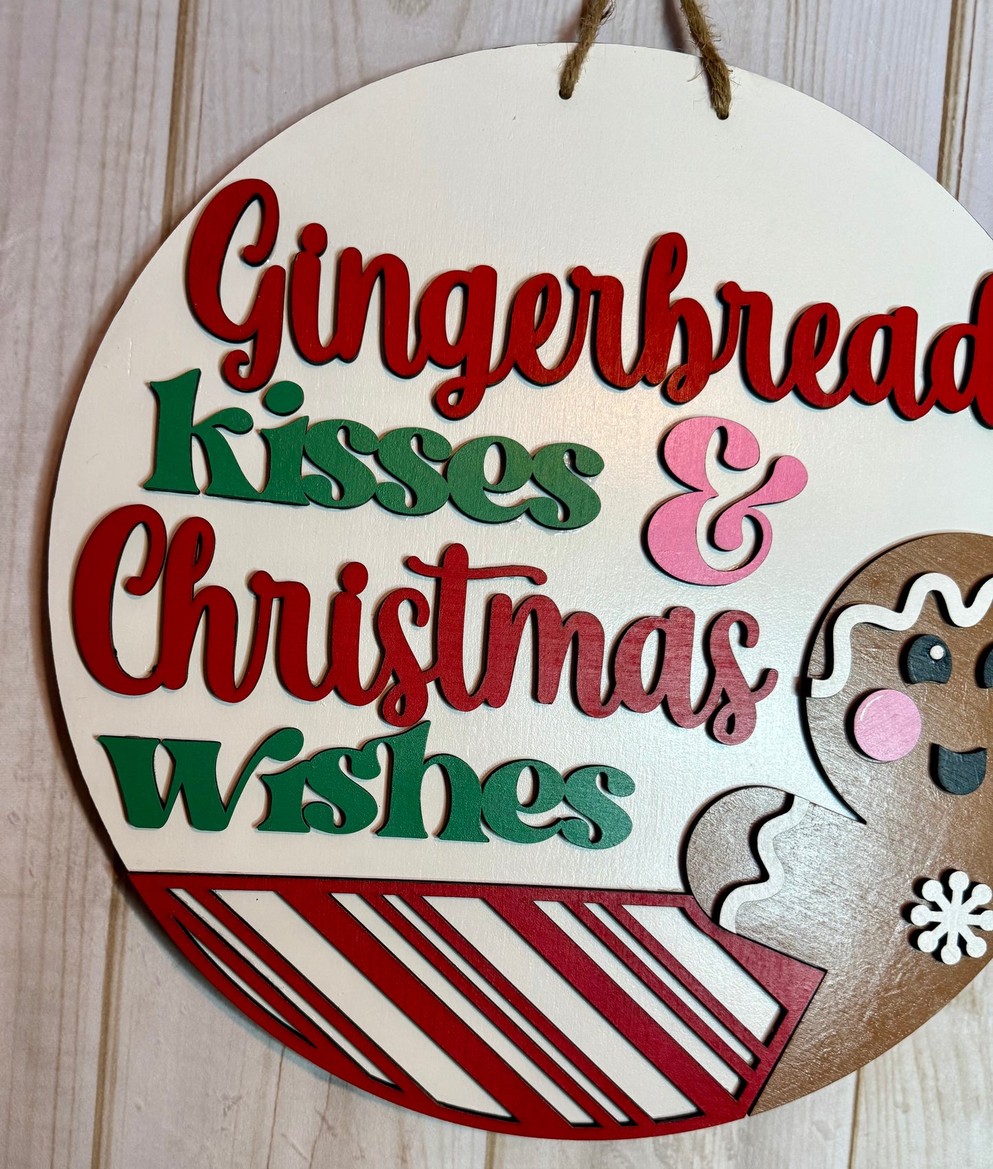 Gingerbread Kisses Wood Door Hanger