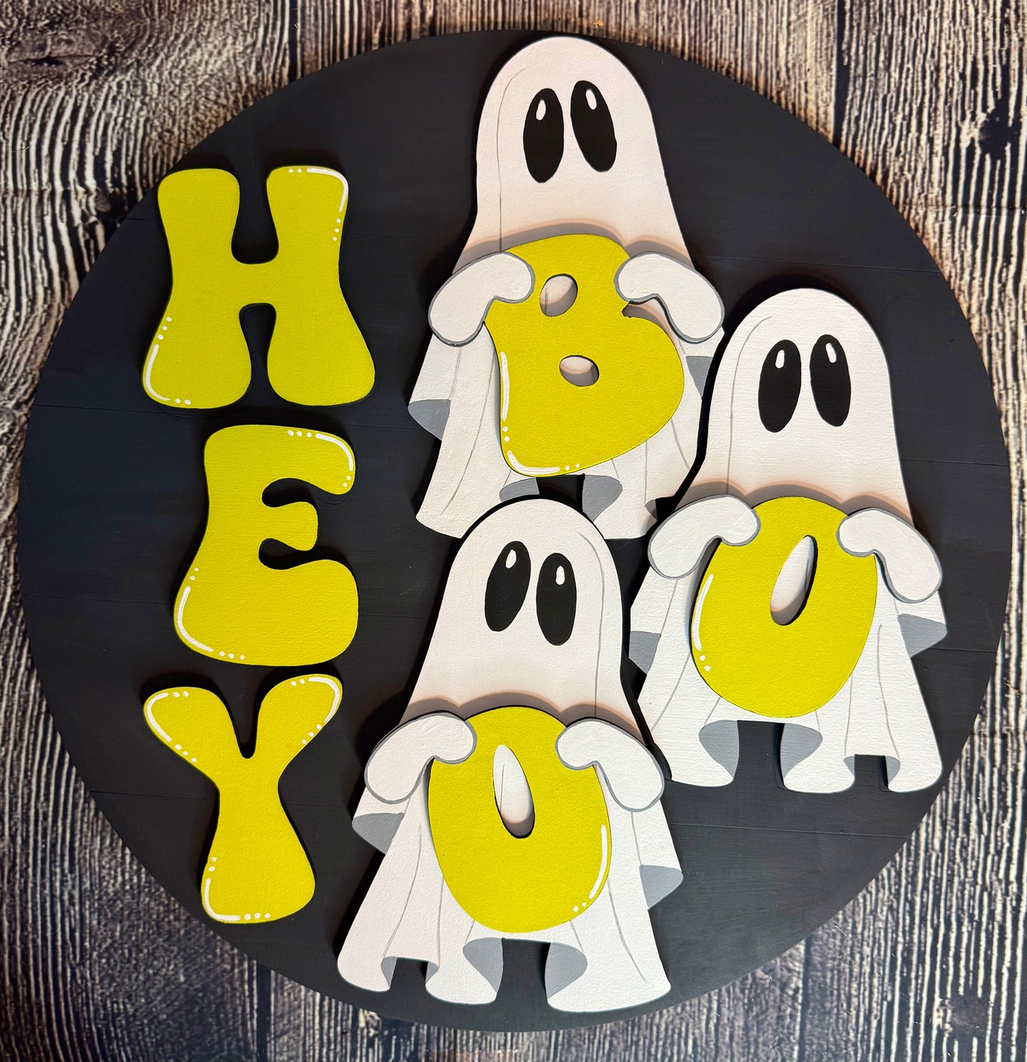 Hey Boo Ghosts Halloween Wood Door Hanger