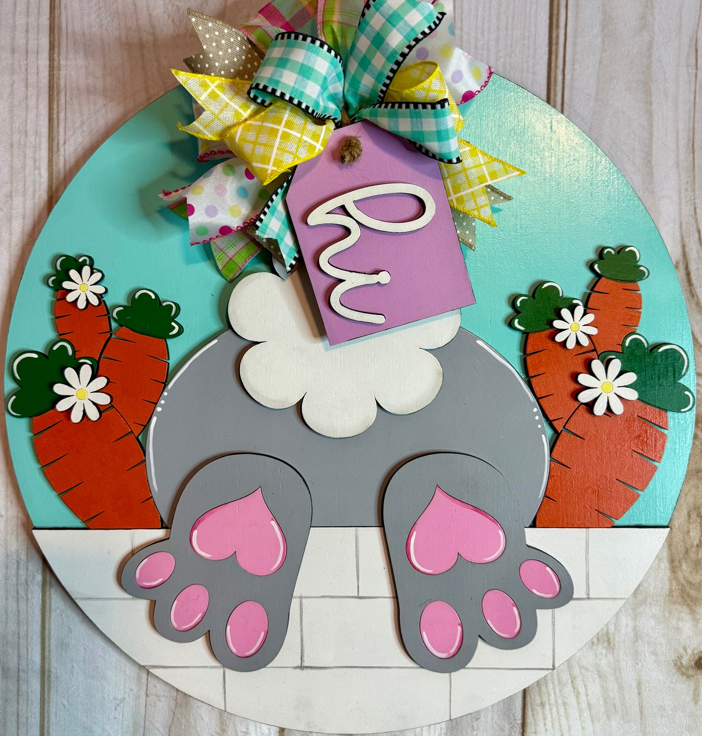 Bunny Butt Hi Welcome Easter Wood Door Hanger