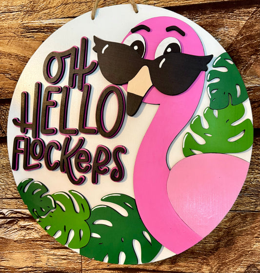 Oh Hello Flockers Flamingo Summer Door Hanger