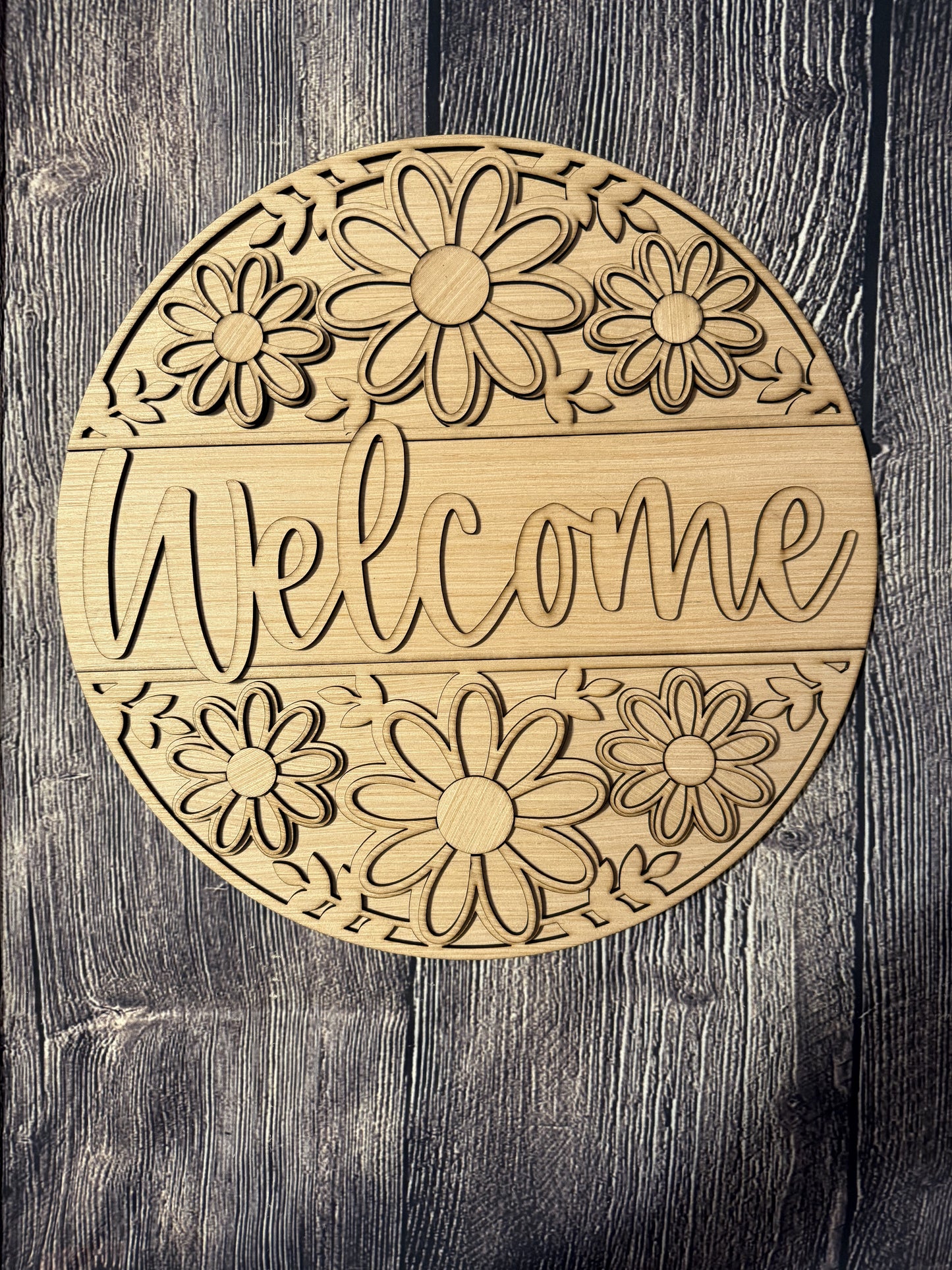 Welcome Flowers Wood Door Hanger Blank