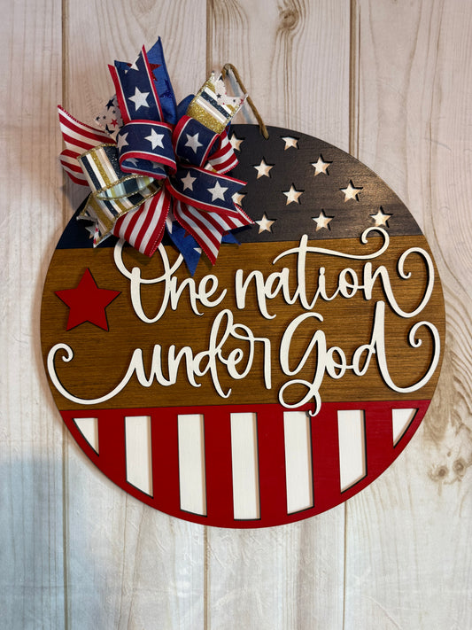 One Nation Under God Patriotic Flag Wood Door Hanger