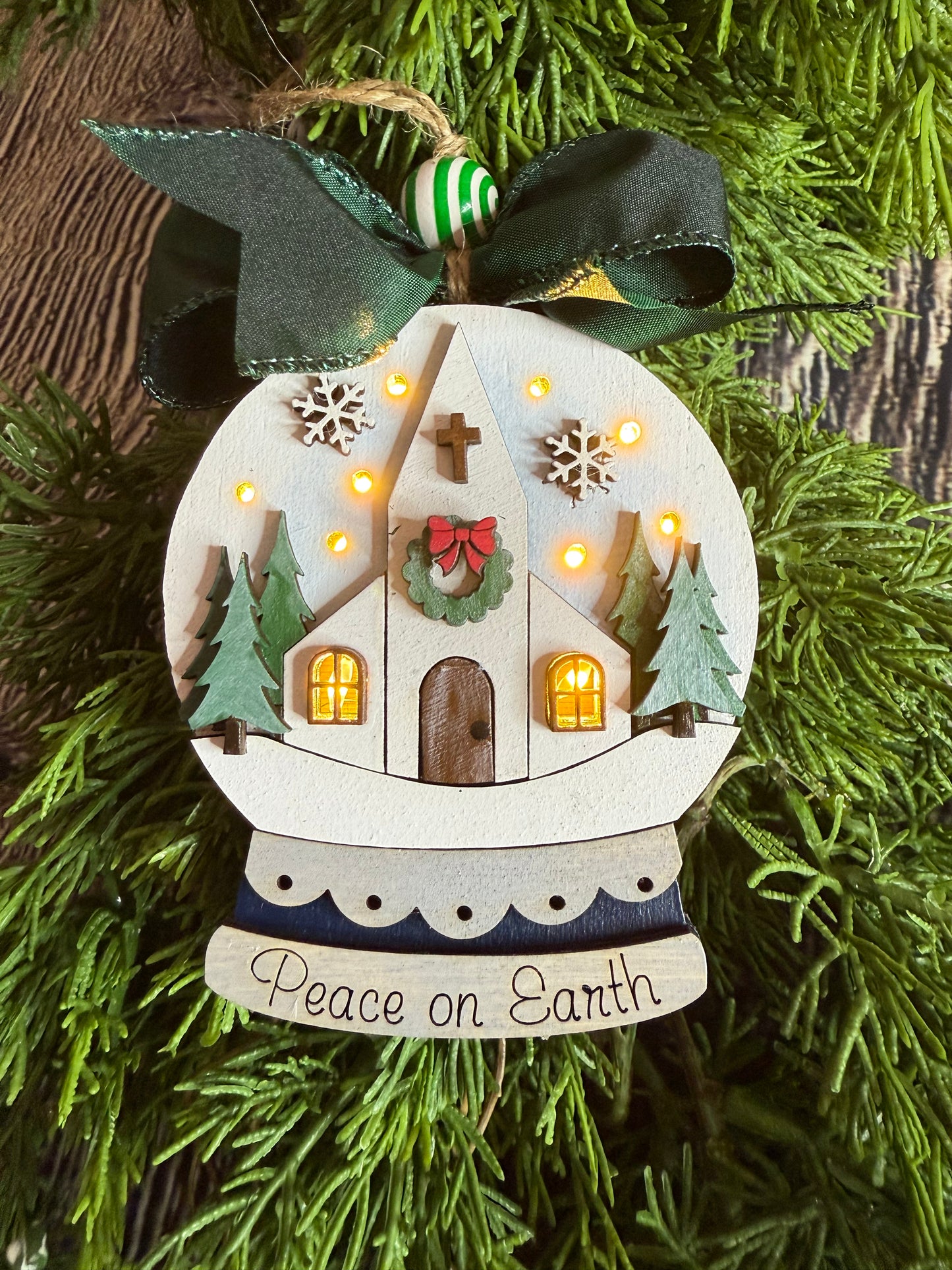 Christmas Church  Lighted Snow Globe Ornament