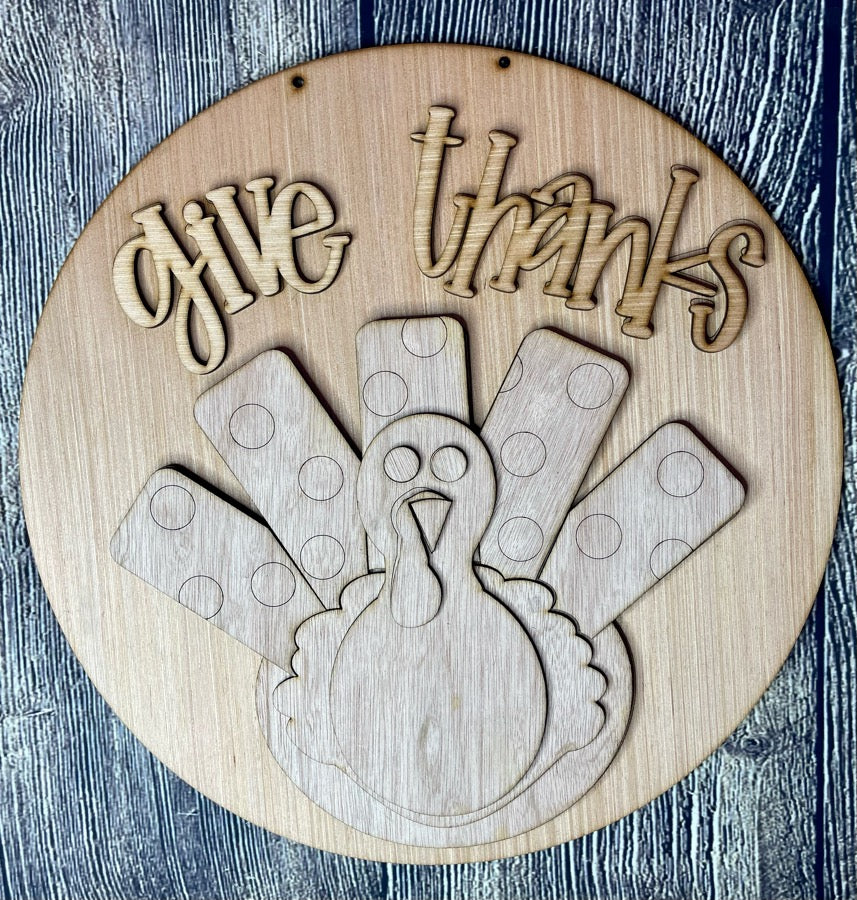 Turkey Give Thanks Wood Door Hanger Blank