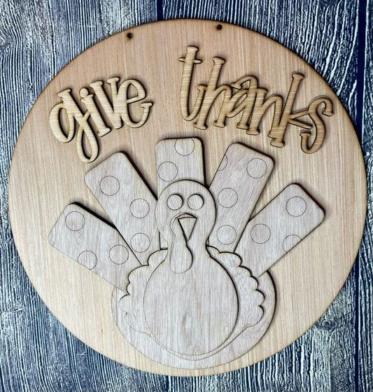 Turkey Give Thanks Wood Door Hanger Blank